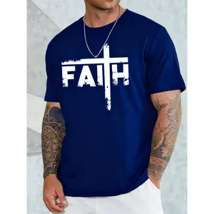 100% Cotton Men's Plus Size Pattern T-Shirt - Casual Crew Neck, Short Sleeve, Vintage Letter Print, Breathable Fabric, Multiple Colors Available, Suitable for Daily Wear, All Seasons