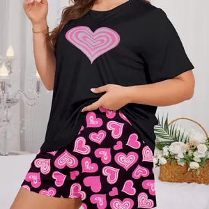 2026 Hot-Selling Plus-Size Women's Cute Short-Sleeve T-Shirt and Shorts Pajama Set silk 2-piece fall