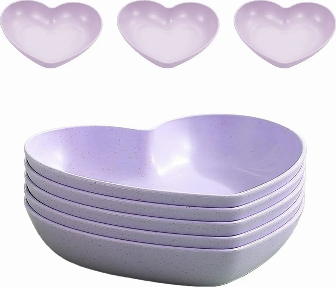 Heart Shaped Purple Wheat Straw Bowls 6 Inch Salad Ice Cream Serving Dishes | 5pk 6in purple heart wheat straw bowls for salad, ice cream, sauce & appetizer, cute decor for party & home dining