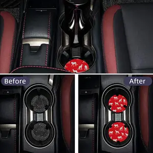 2pcs Red Base White Leopard Print Car Cup Holder Coasters, 2.75-Inch Round Waterproof Pads for Car Interior, Keeps Cup Holders Clean and Dry, Car Cup Holder Decor, Vehicle Organizer, Car Accessories, Stylish and Durable, Waterproof Material, Cup