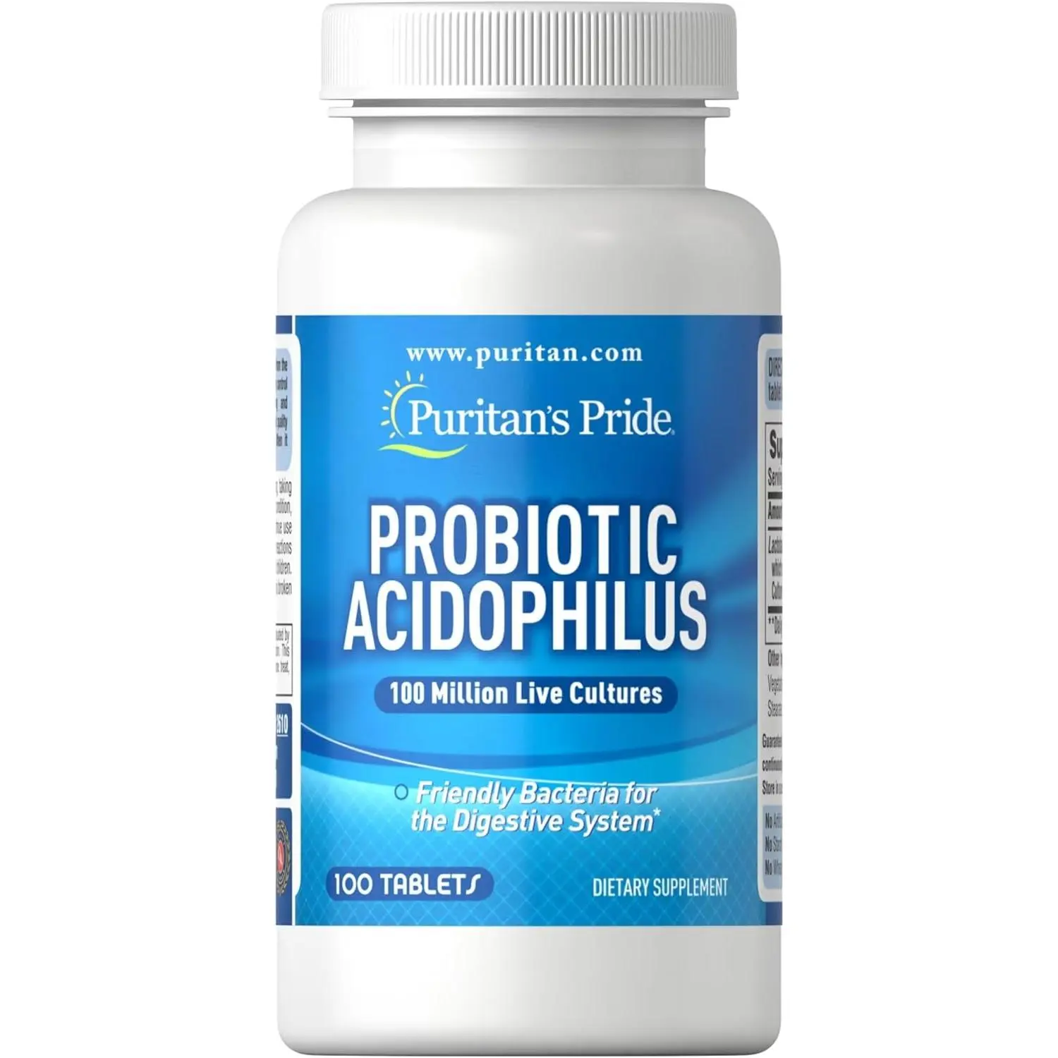 Puritan's Pride Probiotic Acidophilus Tablets, White, 100 Count