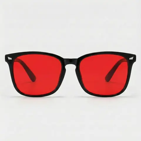 Unisex Cherry Red Lens Anti-Blue Light Accessory Non-Prescription Glasses - Full Rim Ergonomic Eye-Friendly Frames & Glasses, Classic Rectangular One-Size, Block 99.9% Blue Light for Restorative Sleep, Nighttime Screen Viewing