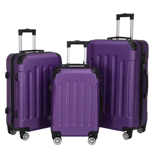 3-in-1 Portable ABS Trolley Case 20" 24" 28" Purple Durable Travel Luggage Set High Capacity & Durable for Travel & Daily Use