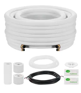 VEVOR 25ft Mini Split Line Set, 3/8” & 5/8” OD AC Copper Tubing Pipe, 3/8 White PE Thickened Insulated Coil with Flared Nuts, Rich Fittings, for Mini Split Air Conditioner HVAC or Heat Pump System