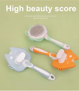 Cute Cat Face Self-Cleaning Pet Brush - Slicker Grooming Tool for Dogs & Cats - One-Click Remover to Clean Loose Fur - Gentle Stainless Steel Pins - Ergonomic Pet Cleaning Supplies for Long/Short Haired Pets