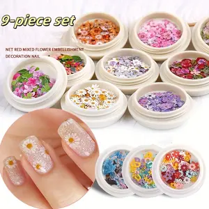 9-piece set of nail art wood pulp stickers, Nail Art Design, with diverse patterns, easy application, natural texture, eco-friendly material, suitable for nail salon decoration, personal DIY manicures, and holiday nail art styling accessories