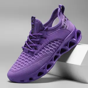 Bright purple unisex breathable mesh running shoes - light EVA sole, stable support and cushioning comfort, suitable for fitness, walking, skipping rope - all-season casual sports shoes for men and women (large optional)