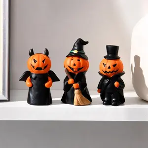 Halloween Pumpkin Statue Set, Resin Collectible Figurine for Home Office Decor, Indoor Outdoor Display, No Power Haunted Car Decoration