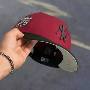 New Era New York Yankees Red Black Hat | MLB Official Licensed NY Cap Anniversary Side Patch Edition | High Crown Flat Brim Fitted Baseball Hat For Men & Women | Premium Urban Streetwear Sport Casual Collector Edition