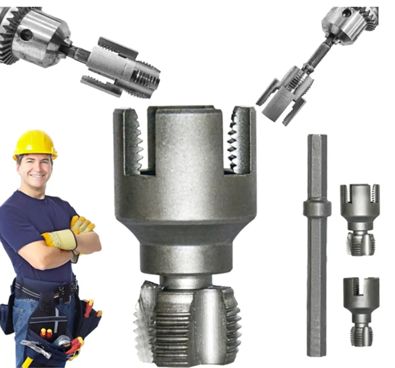 Pipe Thread Cutting Tool, Electric Drill Compatible Pvc Pipe Threader Kit, Thread Trimming and Angle Bolt Repair Tool, Garden Hose Thread Die, 1/2", 3