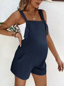 JOCASTAA Maternity Solid Color Casual Pocket Romper