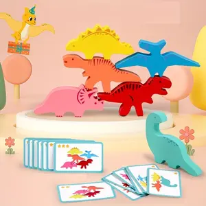 Wooden Dinosaur-Shaped Stacking Blocks for Children, Designed for a Balance Game That Enhances Fine Motor Skills And Balance, Making It a Great Gift for Kids