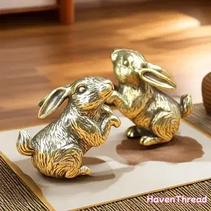 Creative Brass Standing Rabbit Figurine, Handmade Pure Copper Vintage Zodiac Decoration, Office Desktop Ornament, Home Decor Gift Idea, Cute Animal Design