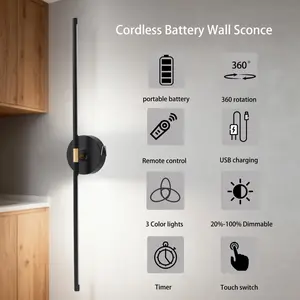 Battery Operated Wall Sconces Set of 2: 4000mAh Rechargeable Wall Lights with Remote Control, 360° Rotate Wireless Wall Scone Decor for TV/Mirror Bedroom Living Room, 31.5 Inch No need for hard wiring