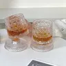 2pcs Luxury Stylish Glass Cups, 360° Rotating Design, Diamond Pattern, Crystal Whiskey Glass, Ideal for Whiskey, Wine, Beverages, Birthday, Holiday, Home Bar Party, Drinking Glass, Glass Cup Set