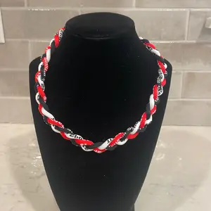 Baseball Braided Necklace Youth Tornado 3 Rope Braid Necklace 18 in baseball team black and red