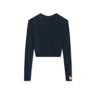 Playboy Women's Cropped Ribbed Long Sleeve Top