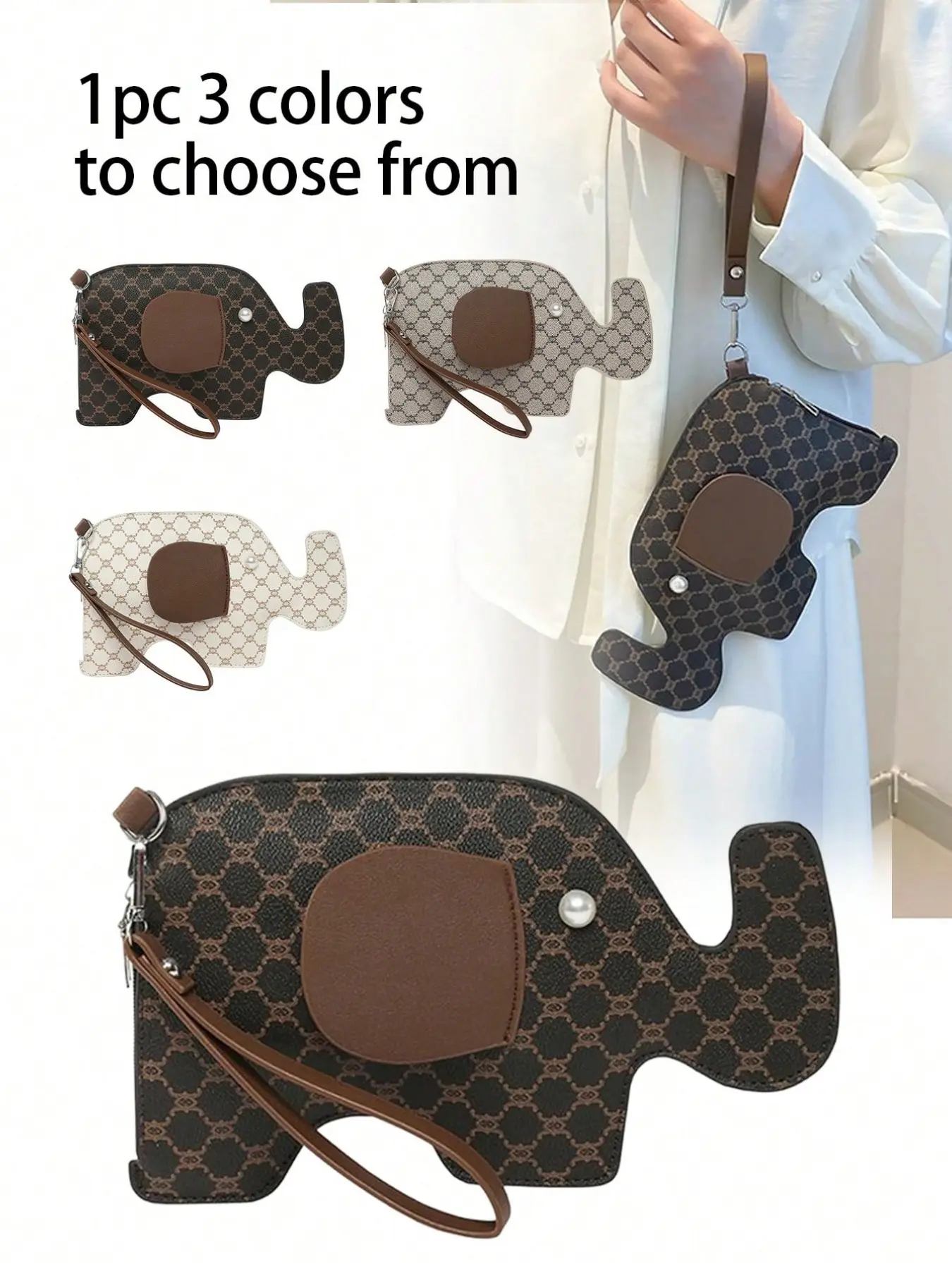 Cartoon Elephant Bag, Fashion Vintage Shoulder Bag, Diamond Handbag Crossbody, Cute Leather Purse, Three Colors Available
