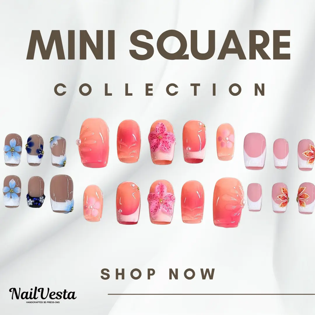 NailVesta MINI SQUARE COLLECTION – 100% Handcrafted 3D Press-On Nails | Reusable, Long-Lasting, Salon-Quality