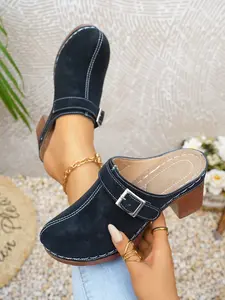 Women's Retro Thick Heel Mules, Slip-On High Heeled Shoes, Casual Outdoor Wear, Versatile One-Step on Footwear, New Model 2026