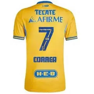 The authentic Tigres UANL 25/26 home jersey for player Correa, number 7, features a striking design on the back.