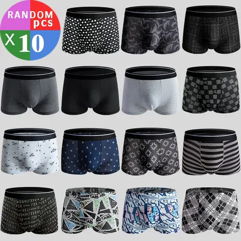 Men's 10-Pack Basic Underwear Multi Casual Boxer Briefs - Printed, All Over Print, Graphic Detail, Soft Breathable Fabric, All-Season Comfort, Assorted Colors