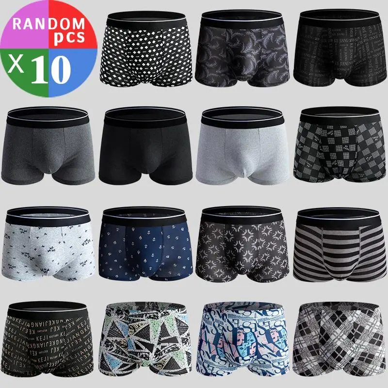 Men's 10-Pack Basic Underwear Multi Casual Boxer Briefs - Printed, All Over Print, Graphic Detail, Soft Breathable Fabric, All-Season Comfort, Assorted Colors