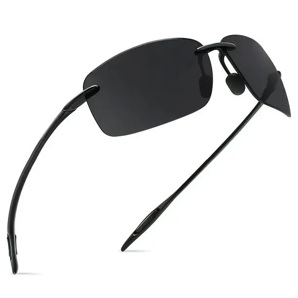 Rimless Polarized Sunglasses for Men - HD Black Lenses, UV400 & Anti-Glare, Ideal for Running, Hiking, Driving, Fishing & All-Day Outdoor Use, Lightweight, Slender, Non-Slip Fit