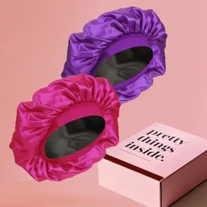 Satin Bonnet Silk Bonnet for Sleeping With Gift Box Layer Satin Lined Hair Bonnet with Tie Band for Women (Random Color)
