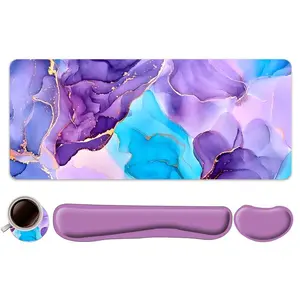 Abstract Marble Pattern Mouse Pad & Keyboard Wrist Rest Set, Ergonomic Wrist Support Mouse Pad, Office Accessories Set for Home Office Gaming