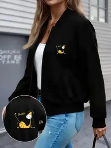 Y2K Style Women's Jacket, Cute Giraffe Print, Zipper Design, Slim Fit, Polyester Material, All Season Casual Outerwear