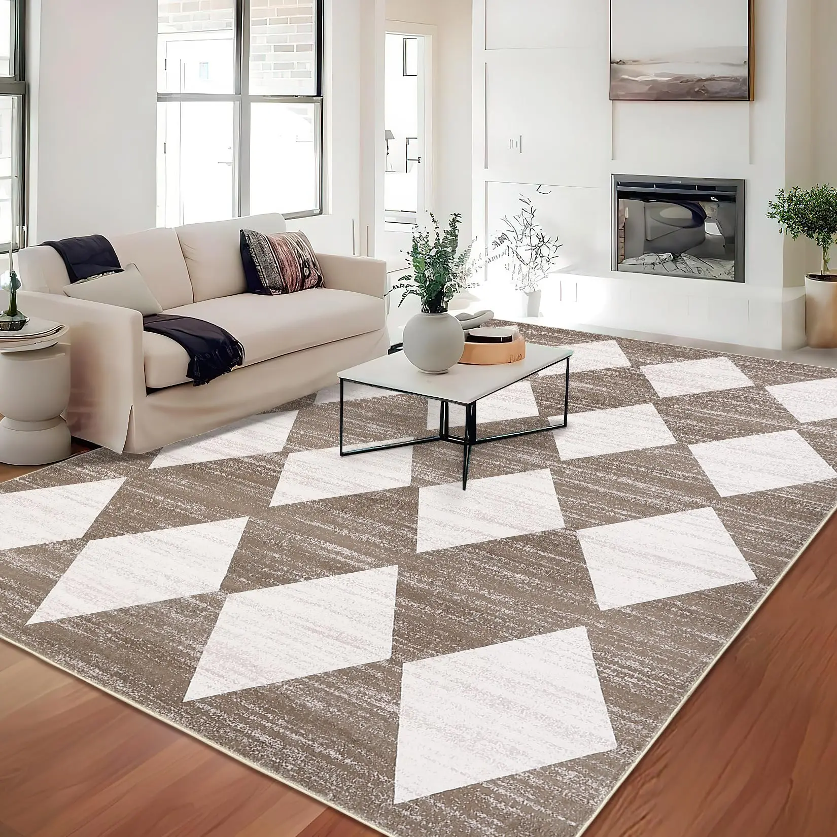 GARVEE - Washable Checkered Rug, 8 x 10 Inches, Modern Neutral Rug for ...