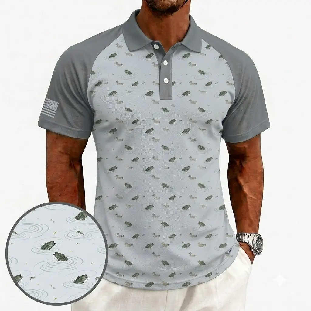 Men's Bass Fishing Polo Shirt - Sublimation Printing Largemouth Bass Custom Graphics, Breathable Sporty Chic Street Style Fishing Golf Top, Fishermen Gift, Button, Short Sleeve, Multi-Size, All Over Print