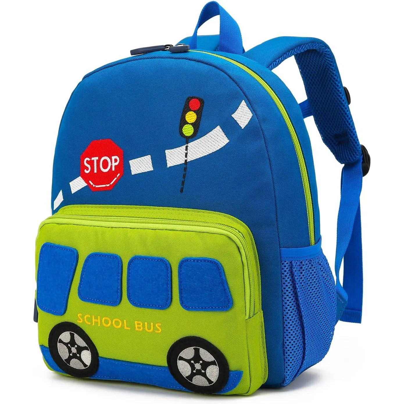 Kids' Toddler Unisex Chic Waterproof Polyester Backpack - Dinosaur School Bus Graphic Embroidery, Chest Strap, for Preschool, Holiday & Street Use, Preppy, Cute Chic, 12.6"H X 10.2"L X 3.74"W, Built-In Organizer, 3 - 4 Years