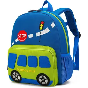 Kids' Toddler Backpack with Dinosaur School Bus Embroidery, Chic Waterproof Polyester Bag for Preschool with Chest Strap, Preppy
