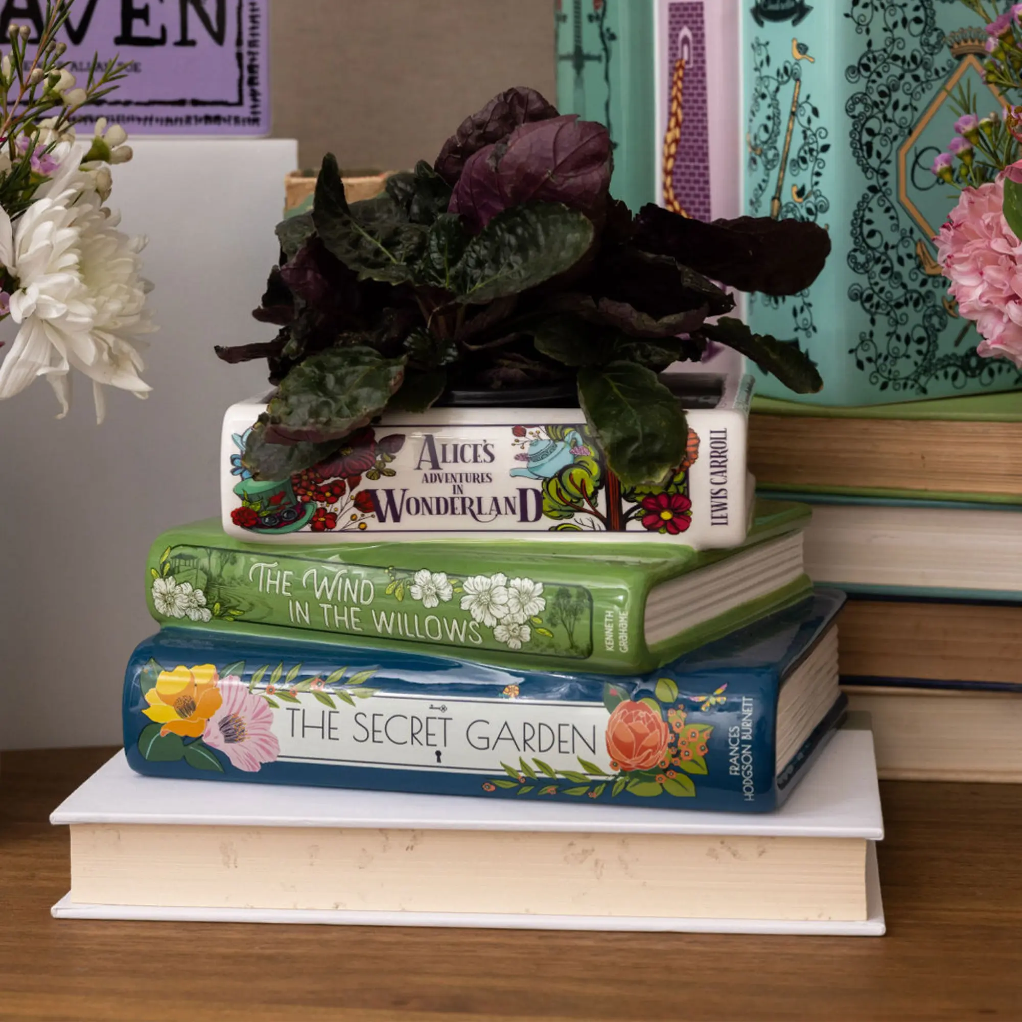 Stacked Books Planter,  Whimsical Classics