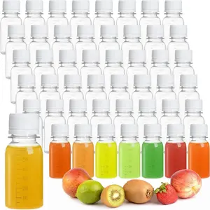 48 Pcs 2 oz Small Shot Bottles with Lids, Ginger Shots Bottles with Cap, Mini Clear Plastic Bottles, 60ML Mini Liquor Bottles, Mini Travel Bottles for Juice, Liquids, Whiskey, Milk Tin Canister Jar Organiser