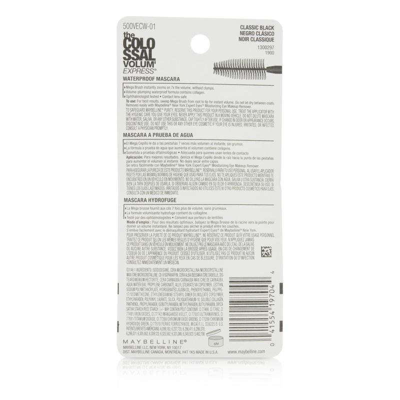 Maybelline Volum' Express The Colossal Waterproof Mascara  Classic Black 0.32oz Classic Black Classic Black