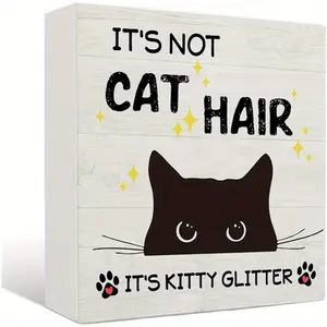 Funny Cat Wood Sign - Funny Cat Gifts Desk Sign, Cat Wooden Box Sign Table Decor, Black Cat Decor, Cat Mom Gifts Desk Decor, 5 X 5 Inches