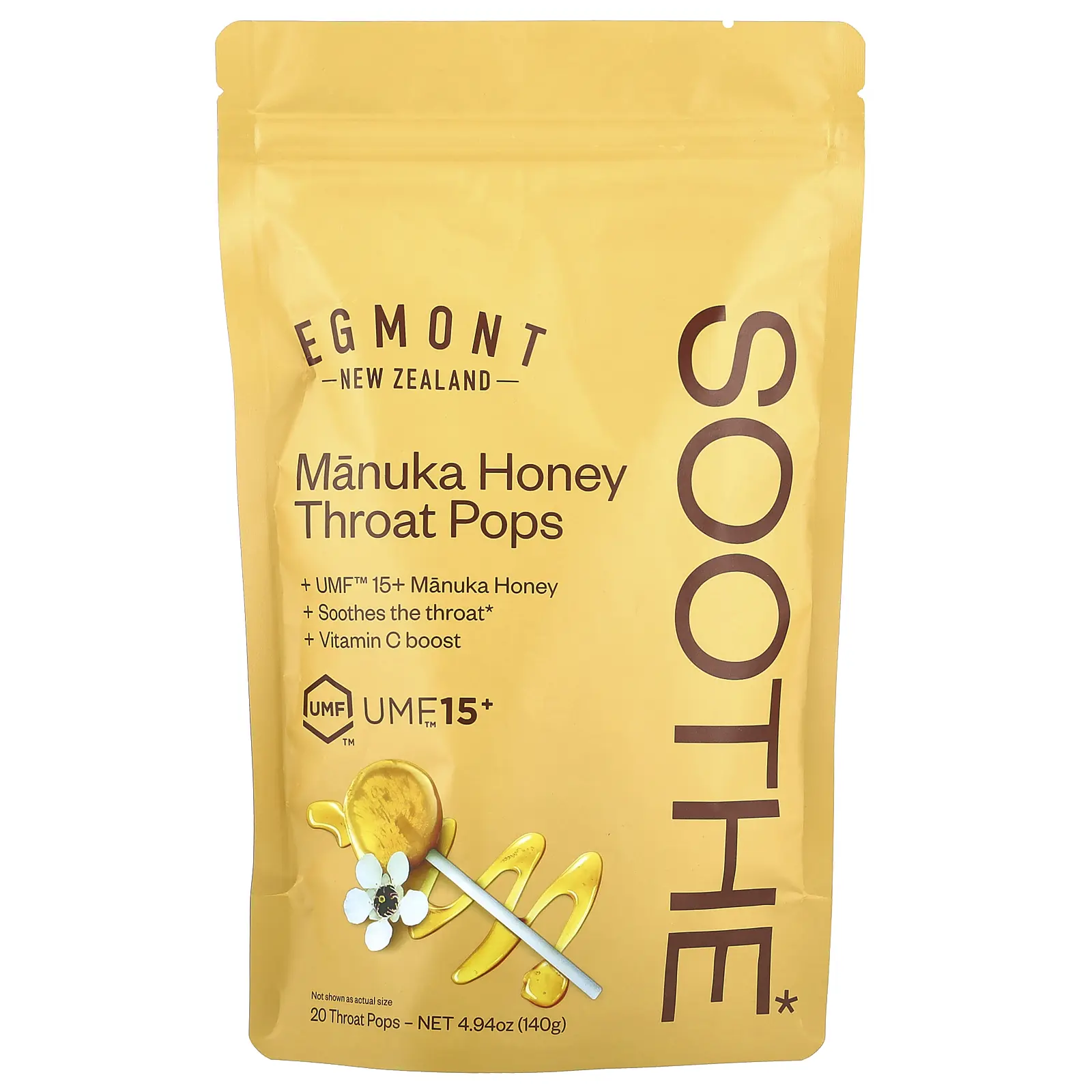 Egmont Honey Manuka Honey Throat Pops, UMF™ 15+, 20 Throat Pops, 4.94 oz (140 g)