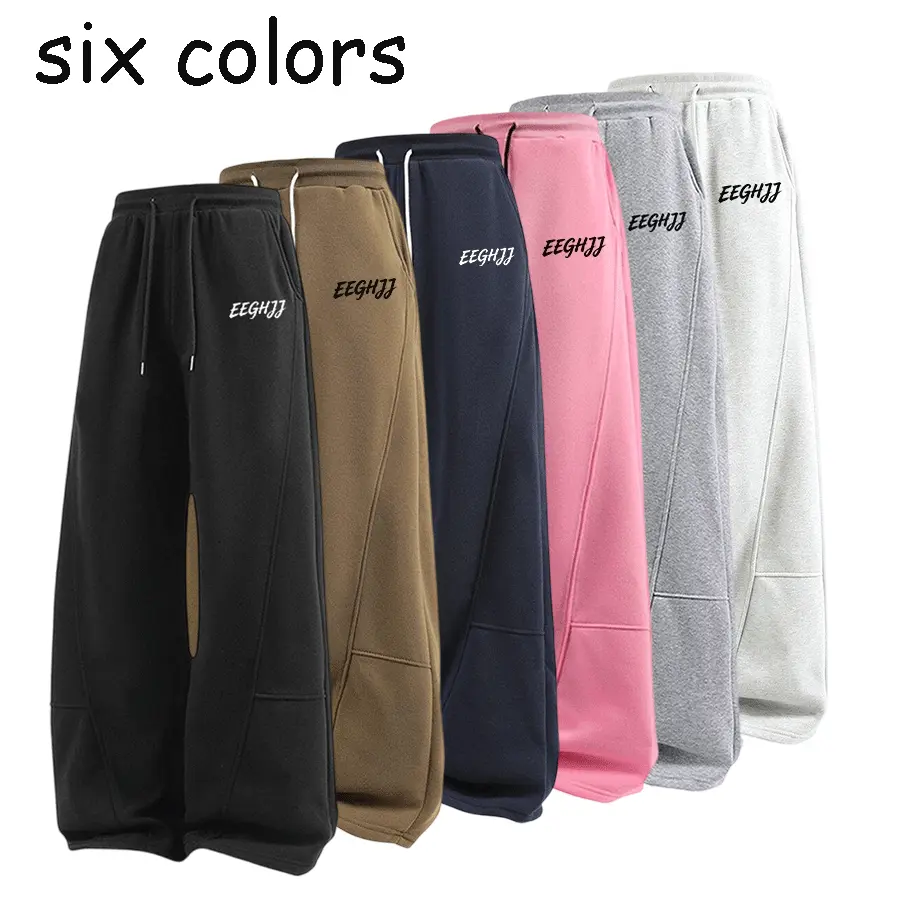 2026 American unisex sweatpants with a drawstring waist and EEGHJJ print design; relaxed, drapey wide-leg sweatpants for men; versatile for everyday wear and commuting, suitable for daily use.