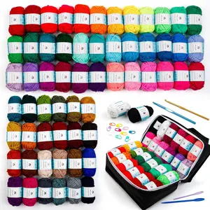 62 Acrylic Yarn Skeins, 2170 Yards Yarn for Knitting and Crochet, Includes 2 Crochet Hooks,2 Weaving Needles,10 Stitch Markers, Perfect Beginner Kit for Adults Kids