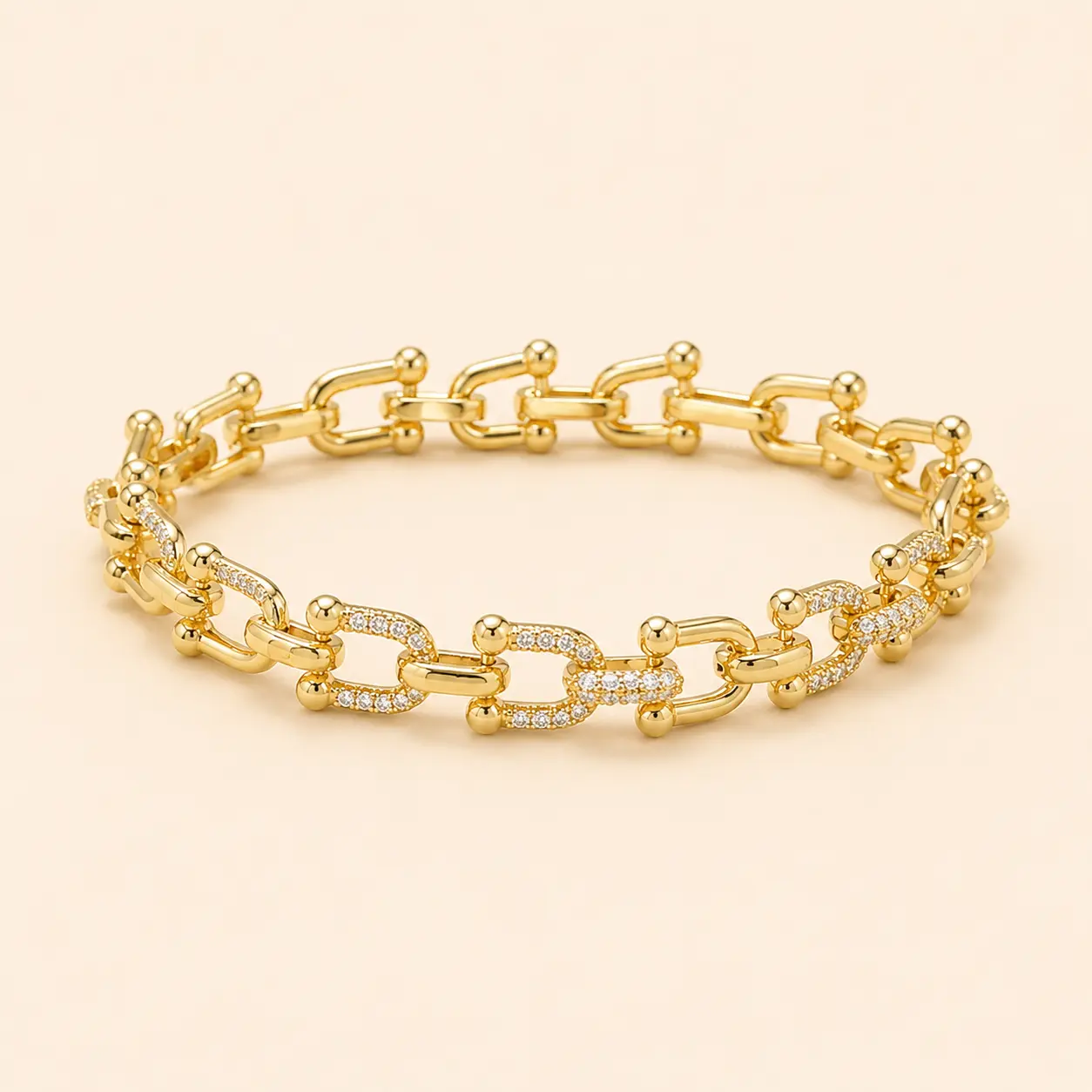 18K Gold Filled Link Bracelet with Sparkling Stones