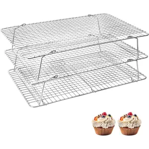 3 count  Stackable Cooling Rack -16 x 10 Inch Wire Rack, Heavy Duty Stainless Steel Baking Racks, Cooling Racks for Cooking and Baking Cookie Pizza Cake, Oven and Dishwasher Safe