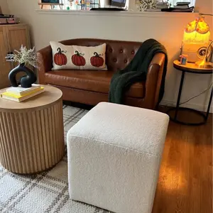 Modern Bouclé Ottoman Cube Cozy Accent Footstool for Bedroom Living Room Entryway & More Stylish Design Comfortable Use