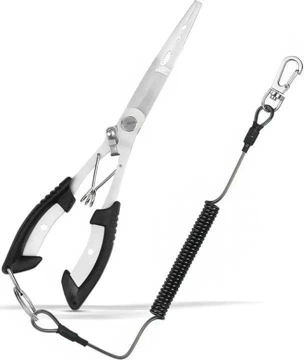 Stainless Steel Needle Nose Fishing Pliers Kit - Rustproof Multitool with Lanyard, Braid Cutter, Hook Remover for Saltwater Fishing