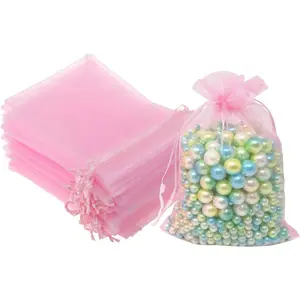 100 count 5x7 inches  Wrap Bags , Organza Sheer See Through Fabric, Drawstring Satin Ribbon Pouches for  Shower Favor, Party Wedding Favors Decoration, Card Deck, Jewelery, Boys Holiday