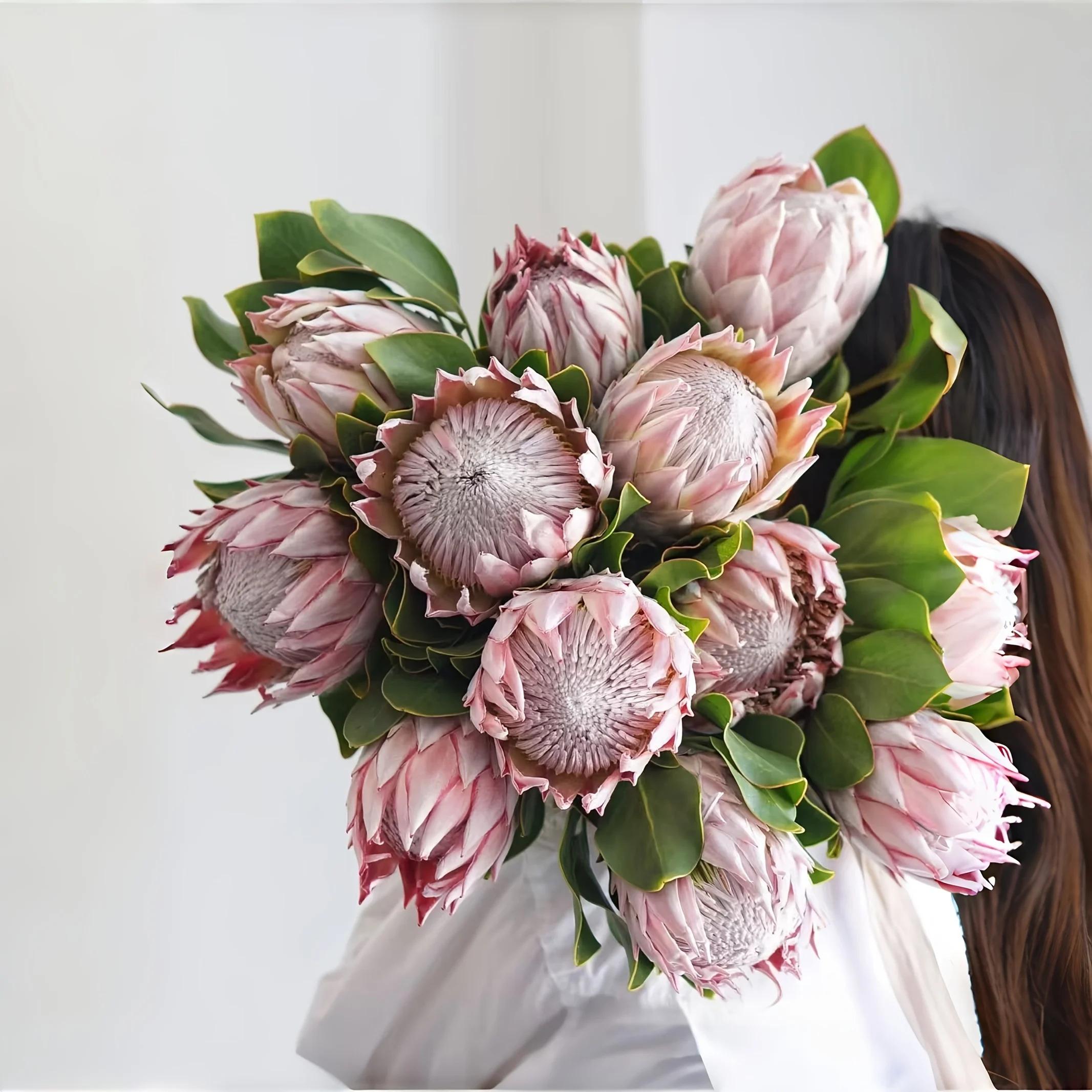 7 Stems/1 Bunch 7.87 Inch Flowers Detachable Large Headed Artificial Protea High-Quality Latex Flowers with Ful