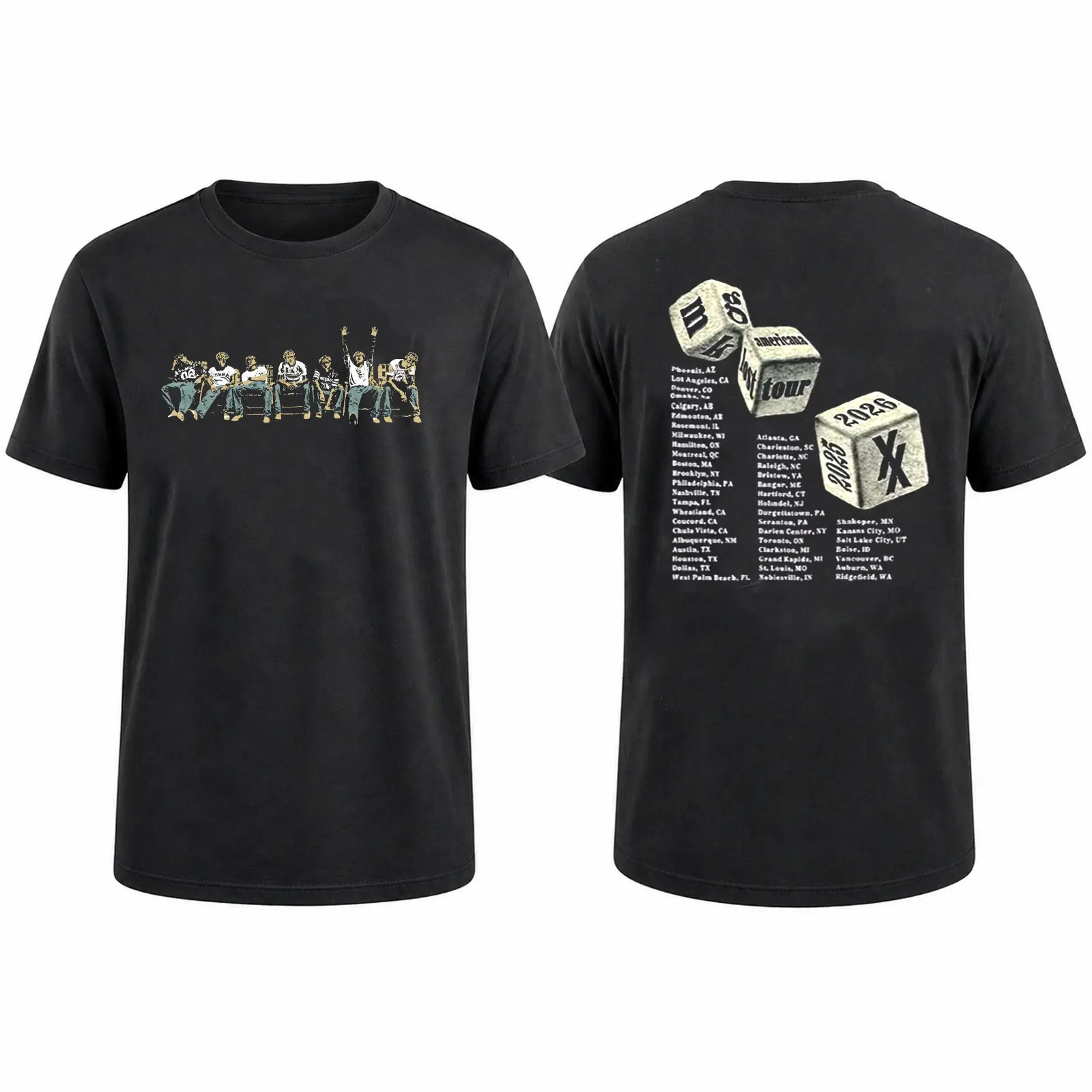 L-Lost Americana Dice Graphic 2 sided Graphic Comfort Color Tee Ring Spun Cotton Casual Soft Washed T-Shirt Trendy Tops Perfect Gift