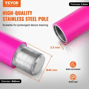 VEVOR Professional Dancing Pole, Spinning Static Dancing Pole Kit, Portable Removable Pole, 45mm Heavy - Duty Stainless Steel Pole, Height Adjustable Fitness Pole, for Exercise Home Club Gym, SilverVEVOR Super Brand Day